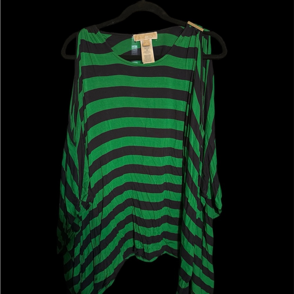 Michael Kors Green and Navy Blue Striped Women's Top